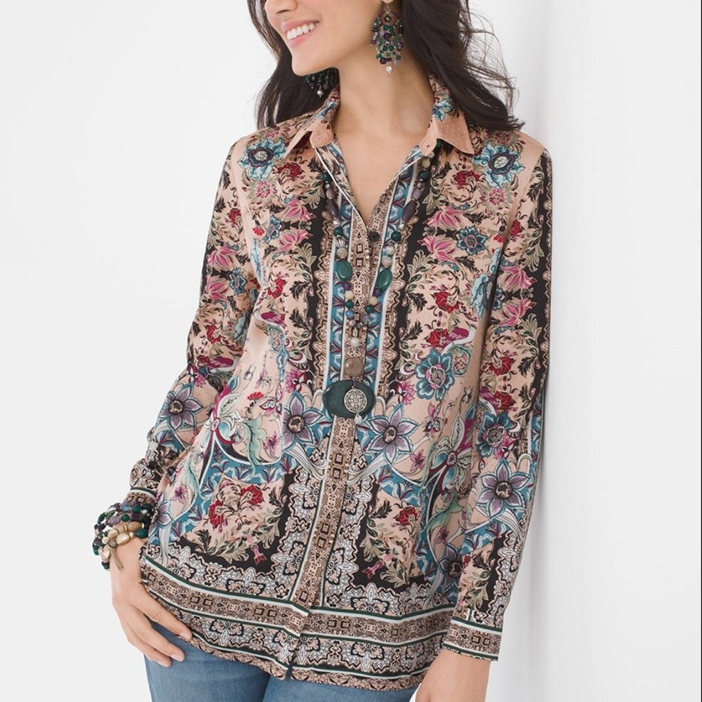 Chico’s Floral Scroll-Print Shirt